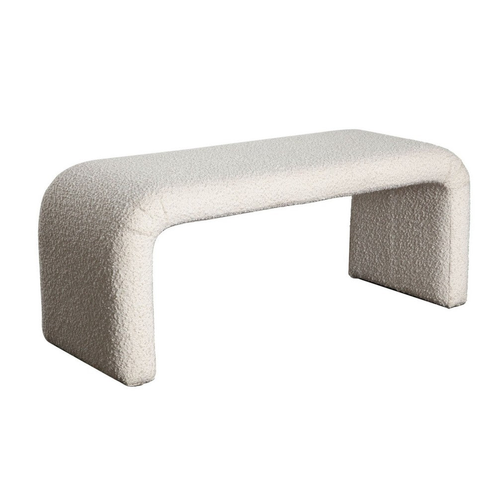 Accent Bench | C Shaped Design Ivory Boucle Upholstery | 44"