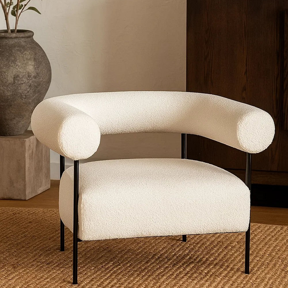 Accent Chair | Ivory Boucle Upholstery | Barrel Design | 39"