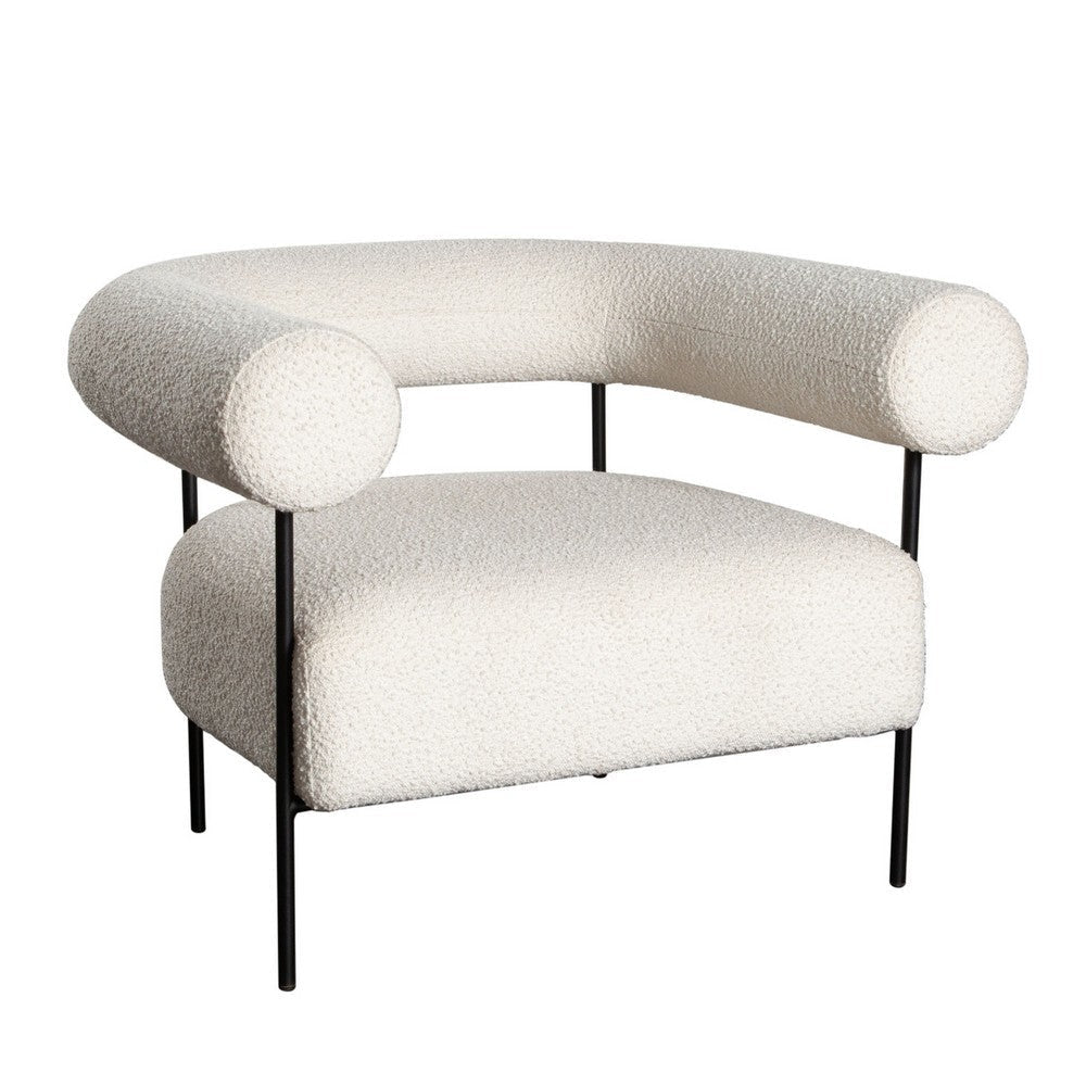 Accent Chair | Ivory Boucle Upholstery | Barrel Design | 39"