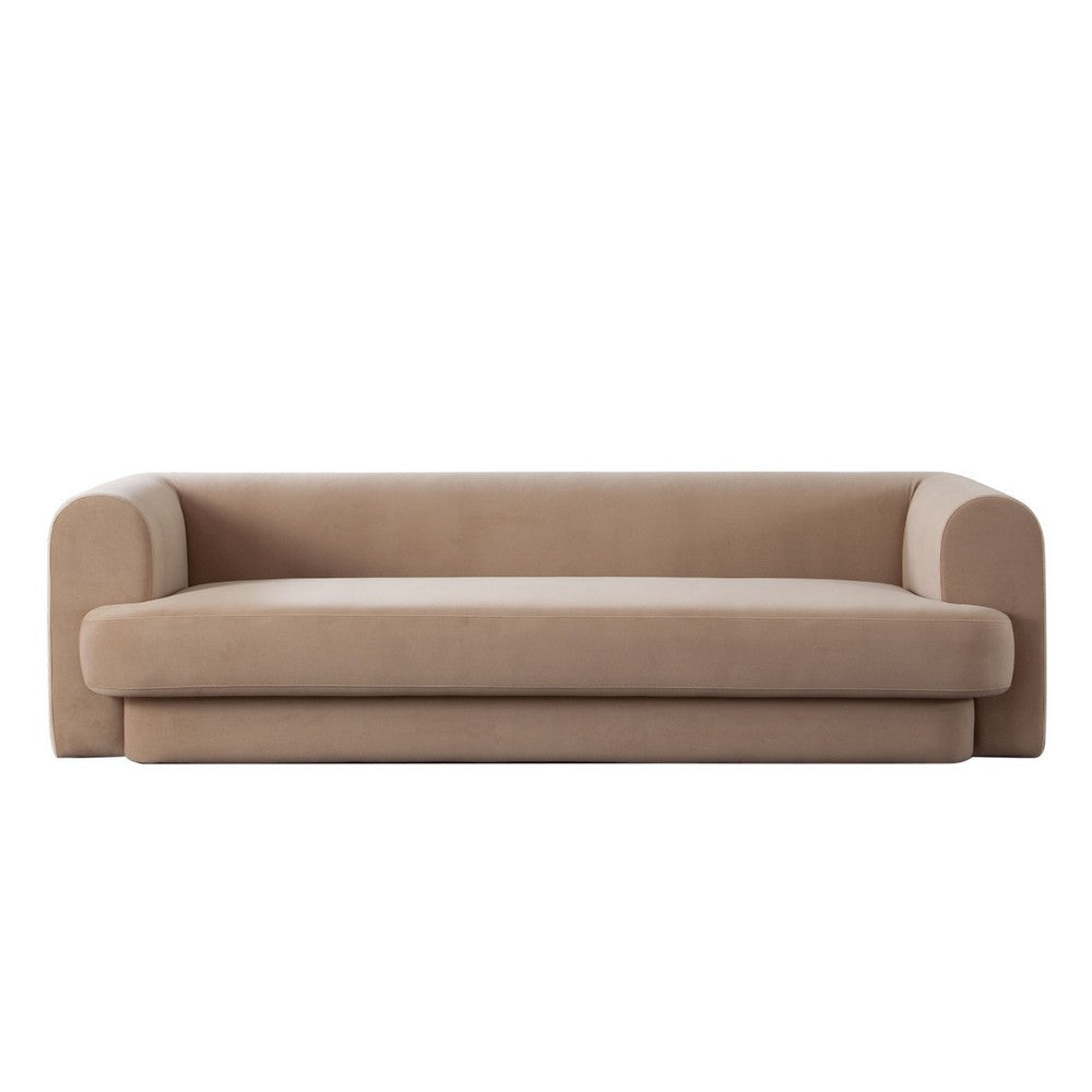 Foxo Retro Sofa | 2 Accent Pillows | Padded Camel Brown Velvet | 99’’ BM338737