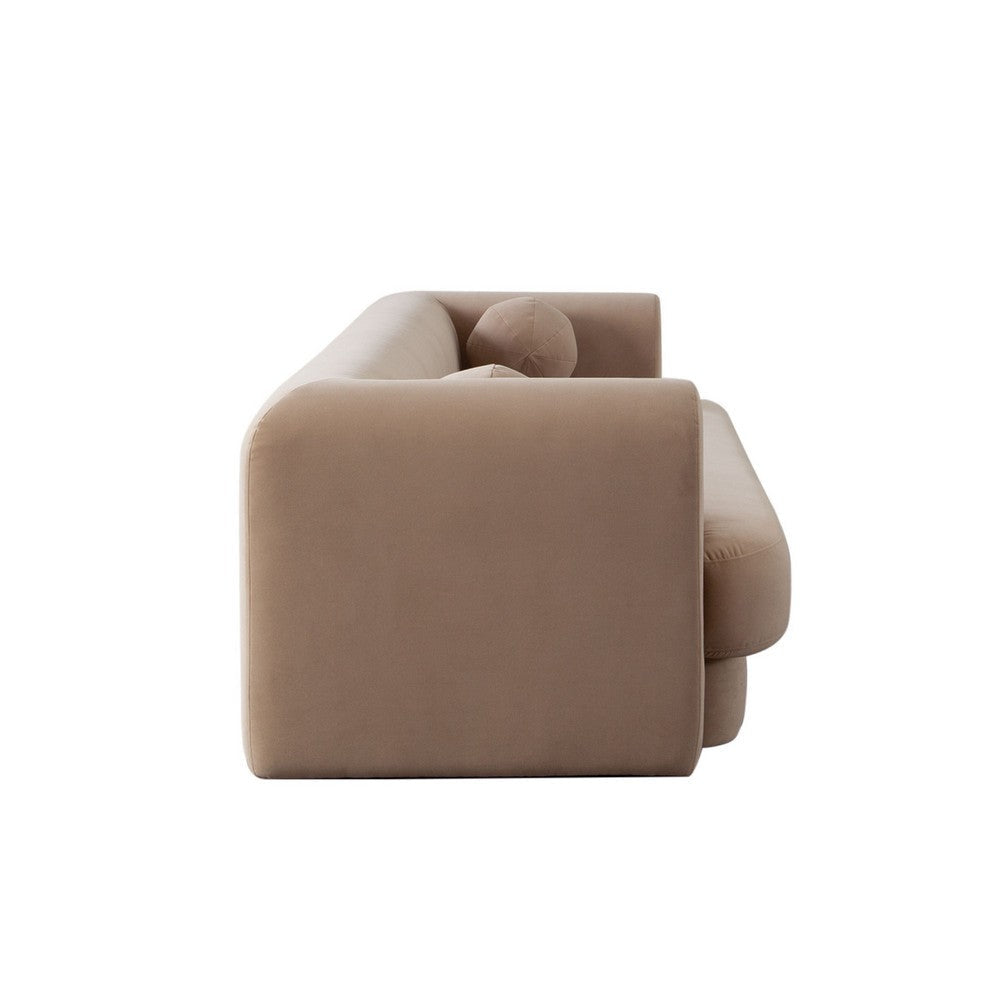 Foxo Retro Sofa | 2 Accent Pillows | Padded Camel Brown Velvet | 99’’ BM338737