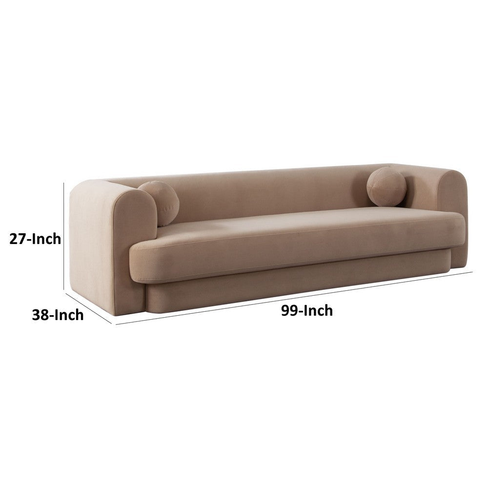 Foxo Retro Sofa | 2 Accent Pillows | Padded Camel Brown Velvet | 99’’ BM338737