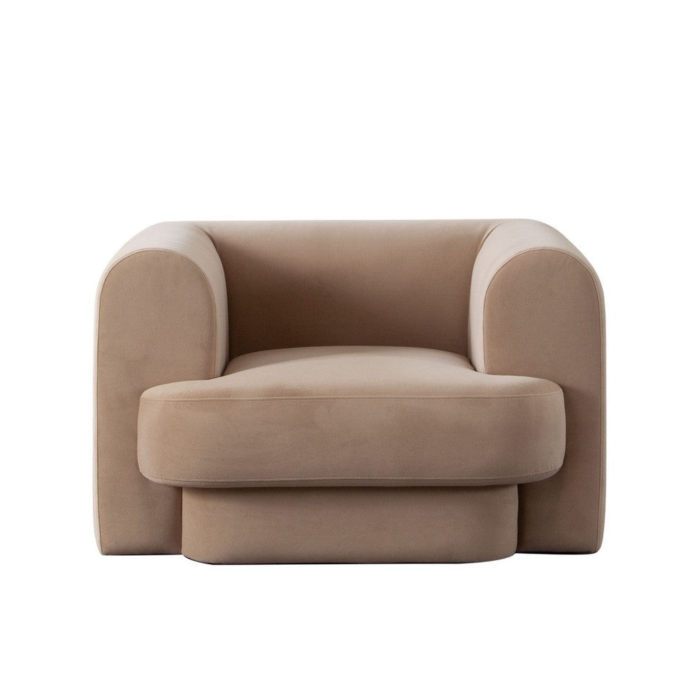 Foxo Retro Oversize Chair | Padded Camel Brown Velvet | 44’’ Wide | Solid Wood BM338738