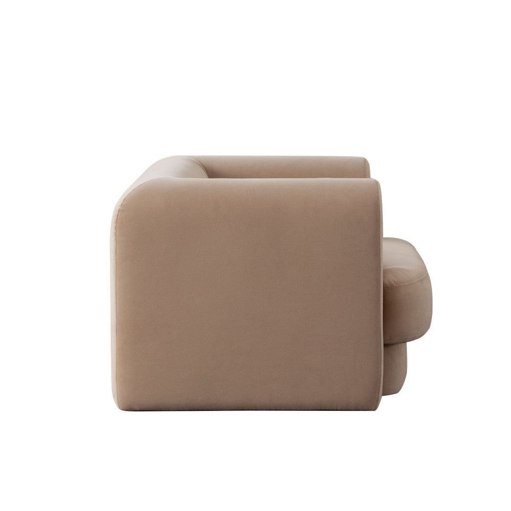 Foxo Retro Oversize Chair | Padded Camel Brown Velvet | 44’’ Wide | Solid Wood BM338738