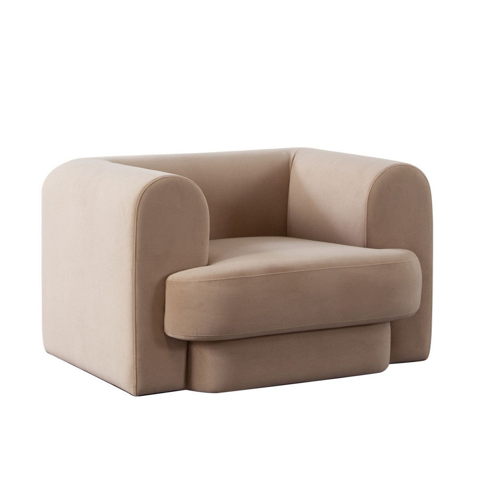 Foxo Retro Oversize Chair | Padded Camel Brown Velvet | 44’’ Wide | Solid Wood BM338738