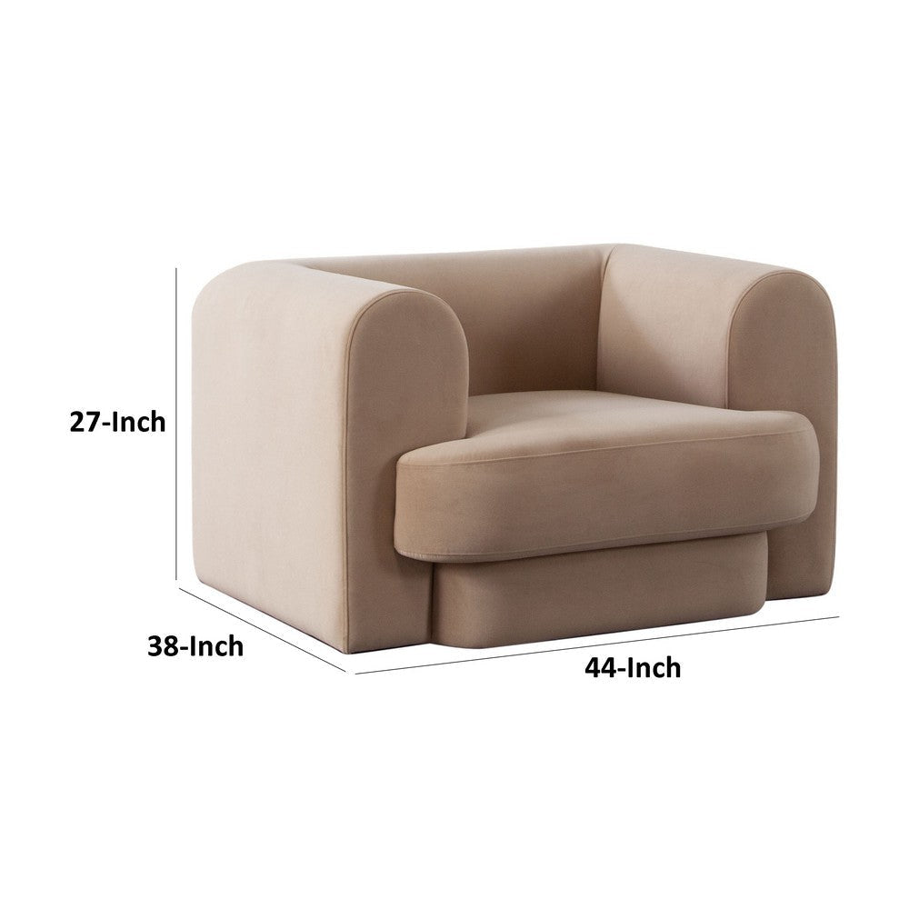 Foxo Retro Oversize Chair | Padded Camel Brown Velvet | 44’’ Wide | Solid Wood BM338738