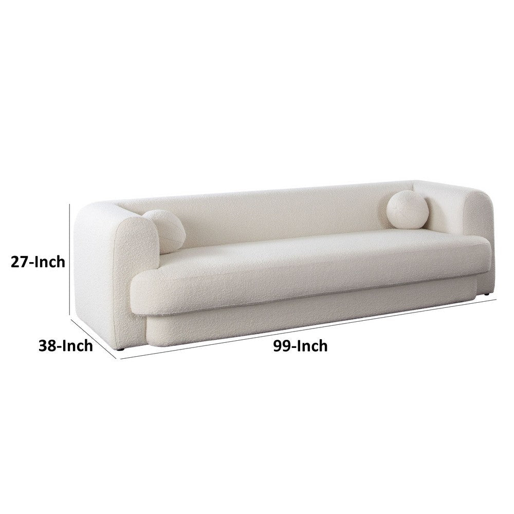 Foxo Retro Sofa | 2 Accent Pillows | Padded Ivory Velvet | 99’’ BM338739