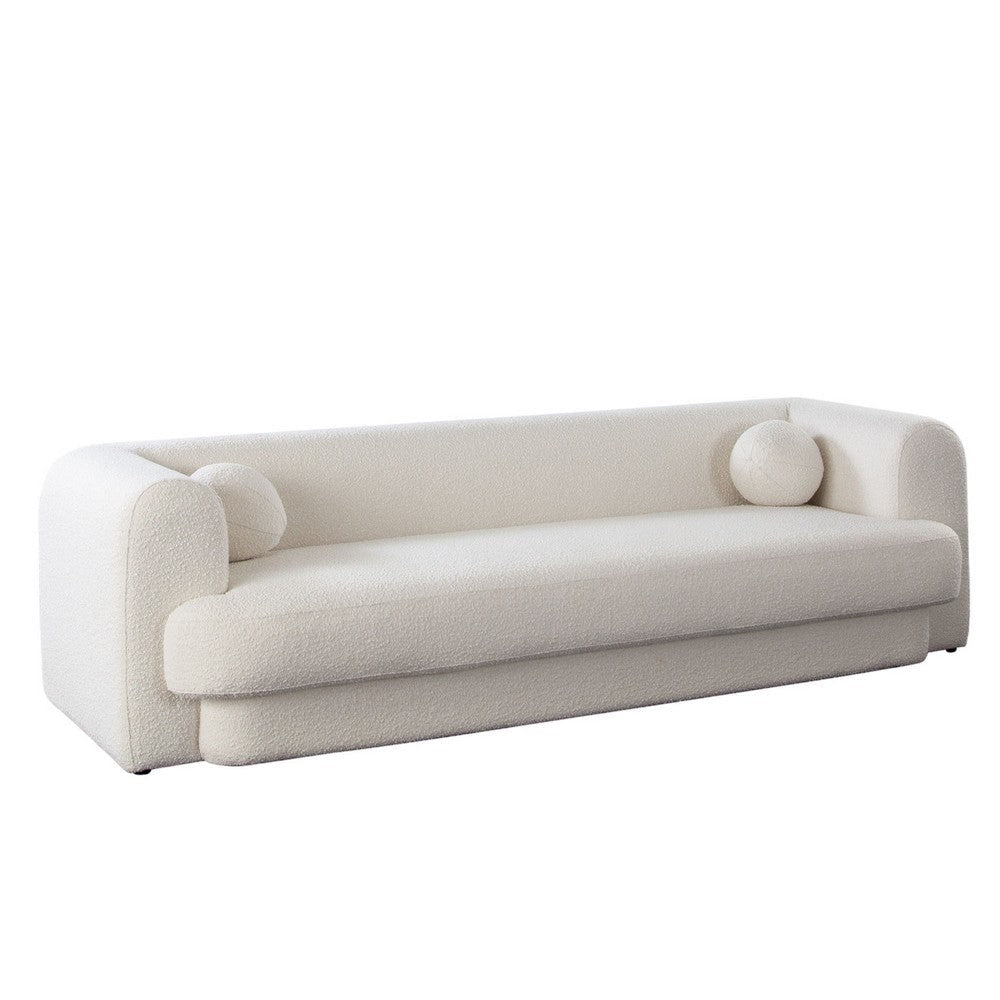 Foxo Retro Sofa | 2 Accent Pillows | Padded Ivory Velvet | 99’’ BM338739
