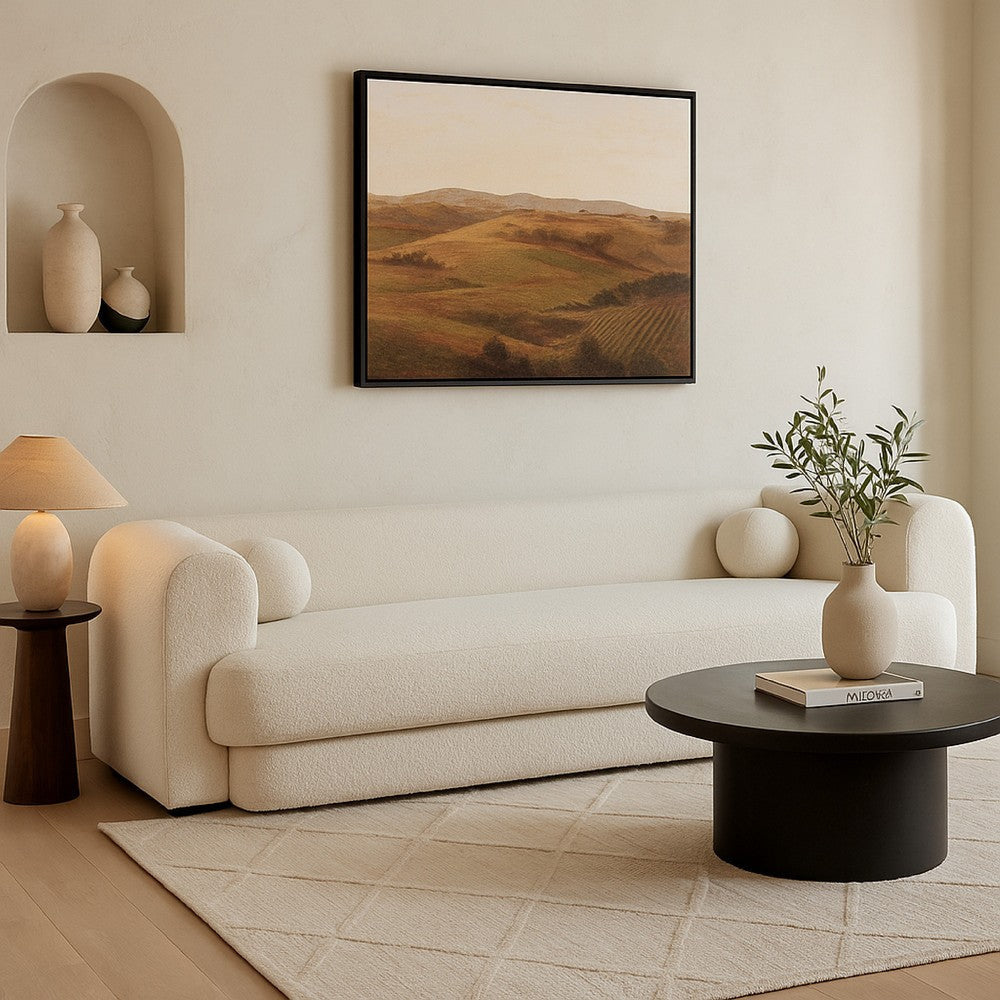 Foxo Retro Sofa | 2 Accent Pillows | Padded Ivory Velvet | 99"
