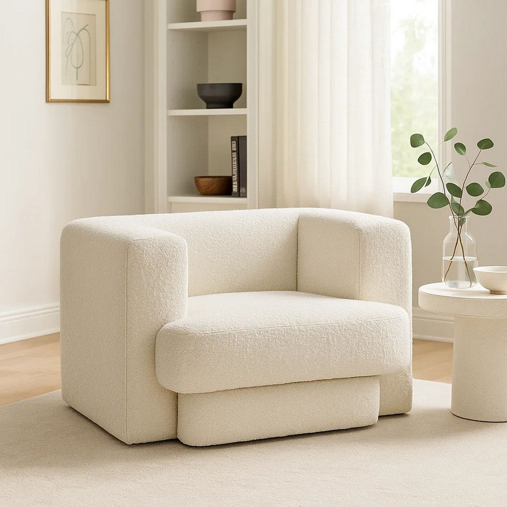 Foxo Retro Oversize Chair | Padded Ivory Velvet | 44" Wide | Solid Wood