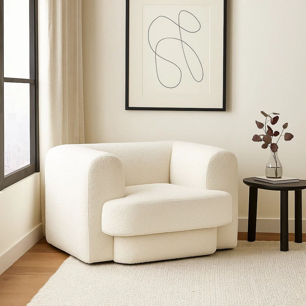 Foxo Retro Oversize Chair | Padded Ivory Velvet | 44" Wide | Solid Wood