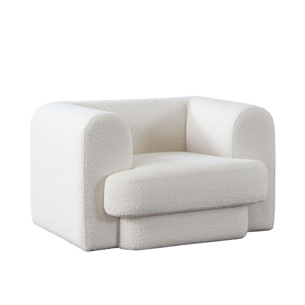 Foxo Retro Oversize Chair | Padded Ivory Velvet | 44" Wide | Solid Wood