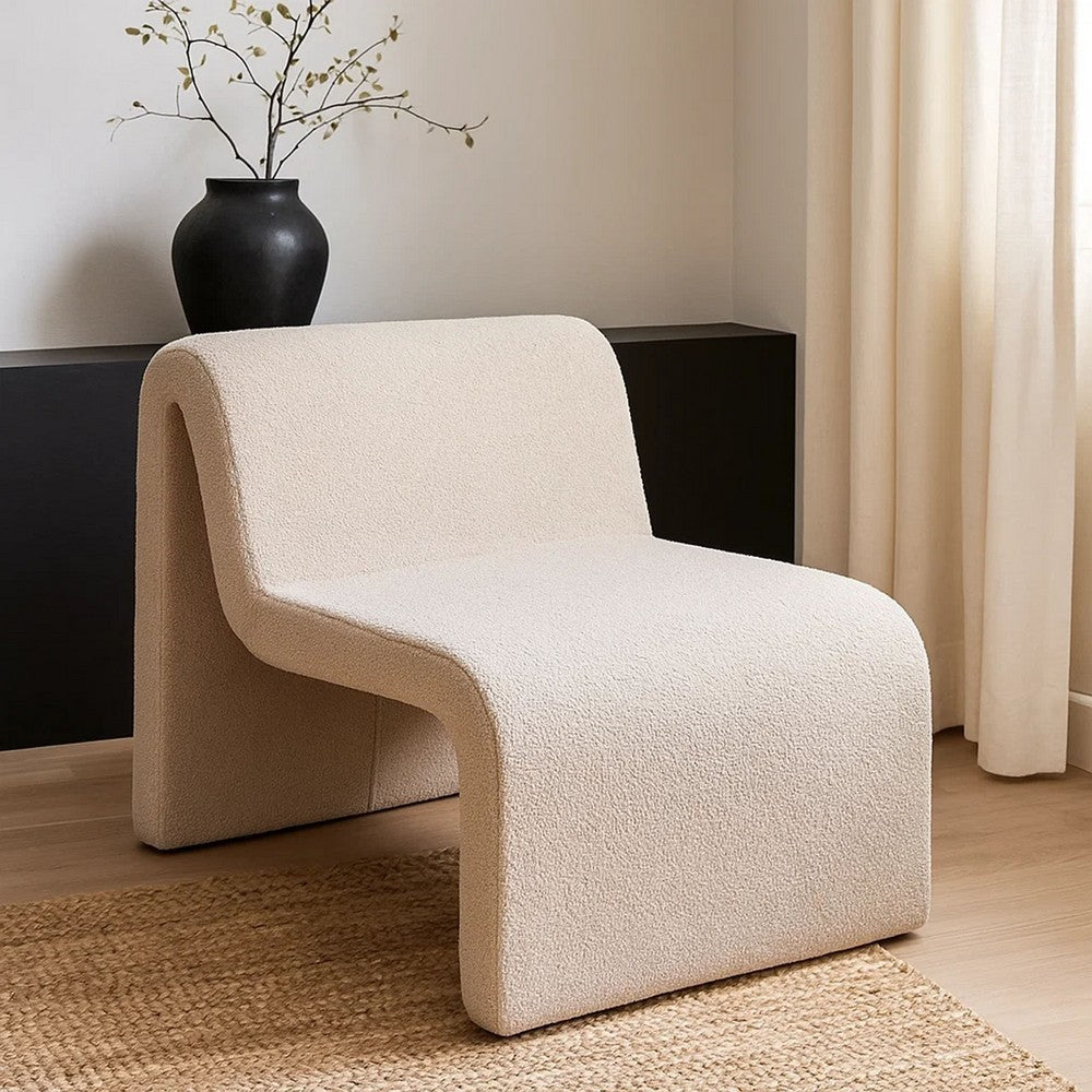 Nena Accent Chair | Armless Design | Camel Brown Looped Shearling Fabric