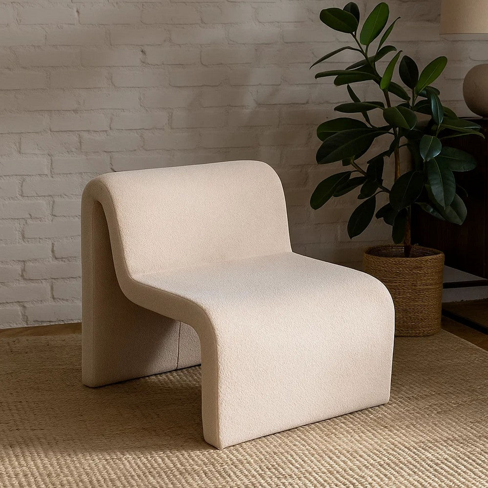 Nena Accent Chair | Armless Design | Camel Brown Looped Shearling Fabric