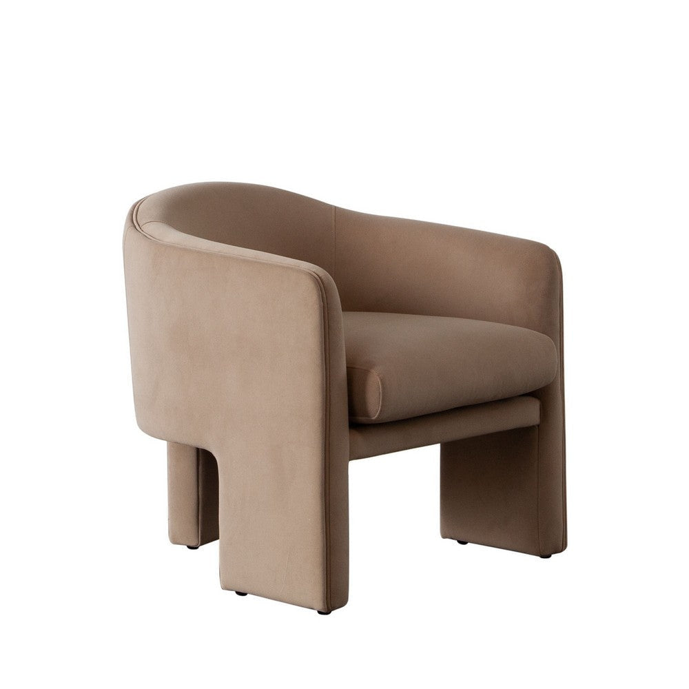 Lery Accent Chair | Curved Back Tripod Base | Camel Brown Velvet | 29"