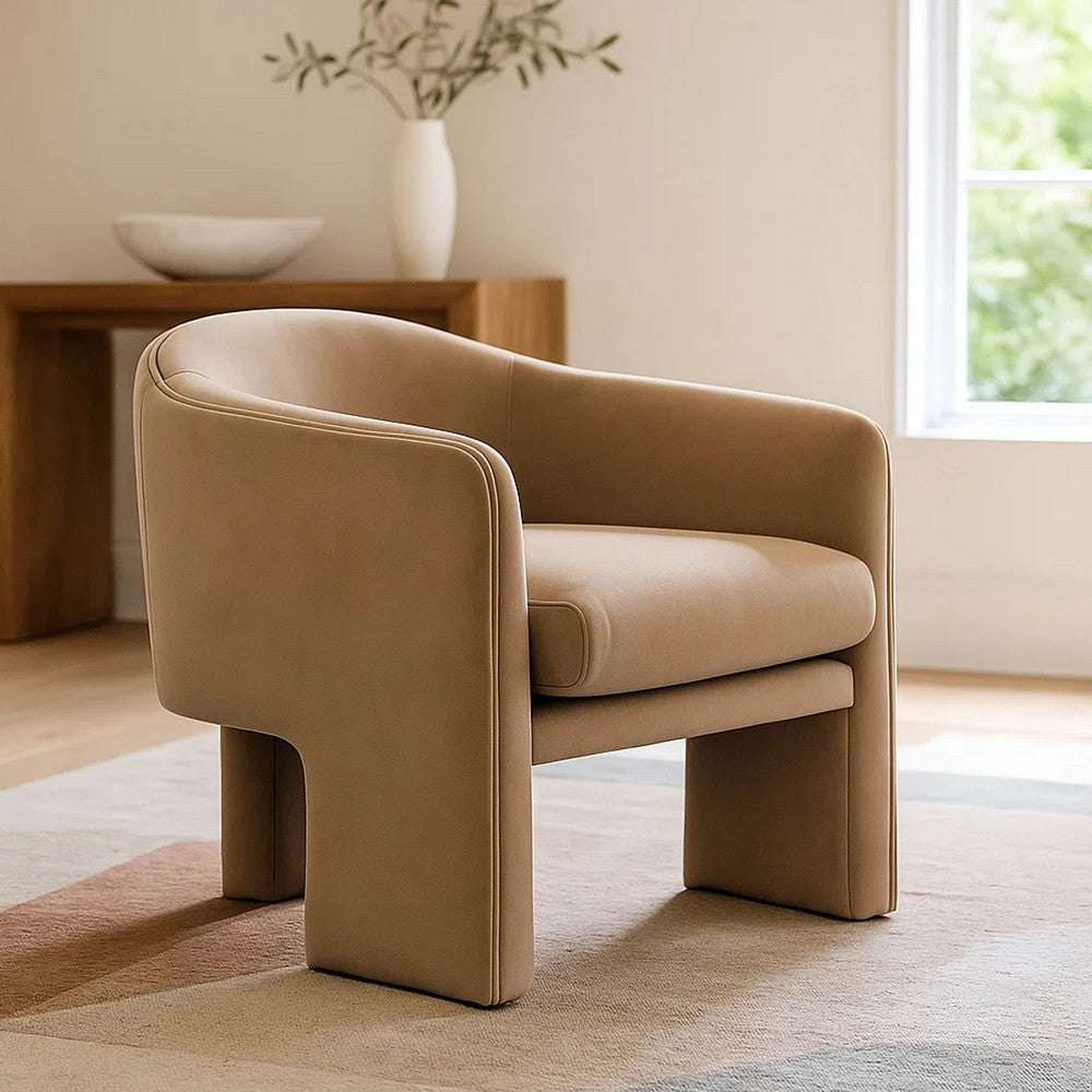 Lery Accent Chair | Curved Back Tripod Base | Camel Brown Velvet | 29"