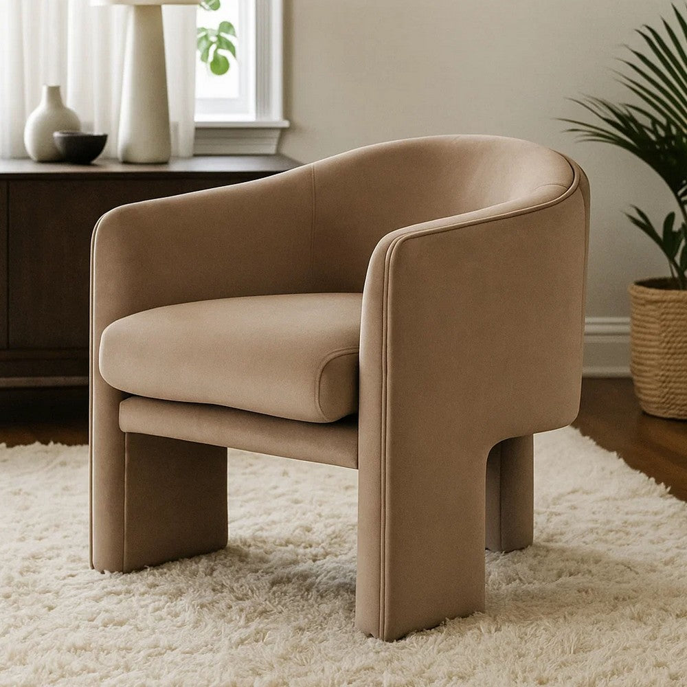 Lery Accent Chair | Curved Back Tripod Base | Camel Brown Velvet | 29"