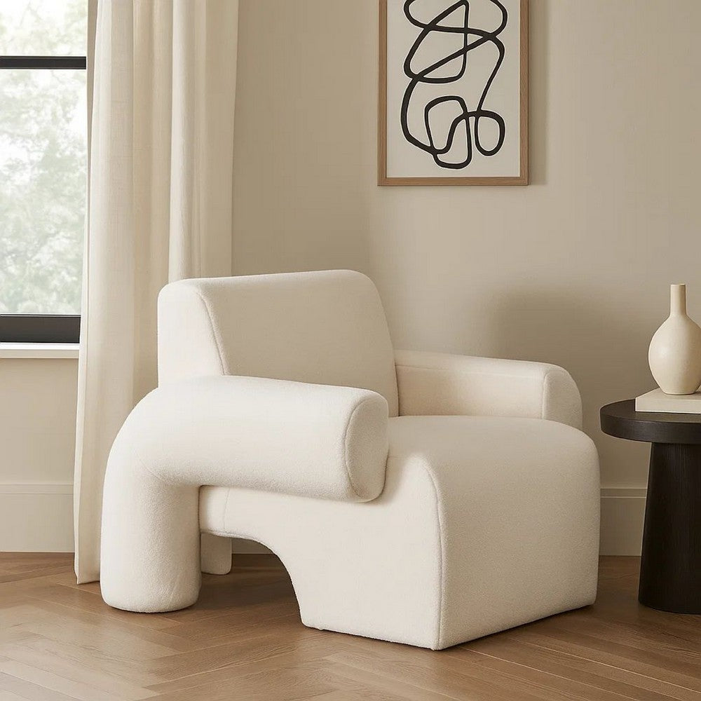 Contemporary Accent Chair | Extra Soft Ivory Sherpa Fabric | 36"