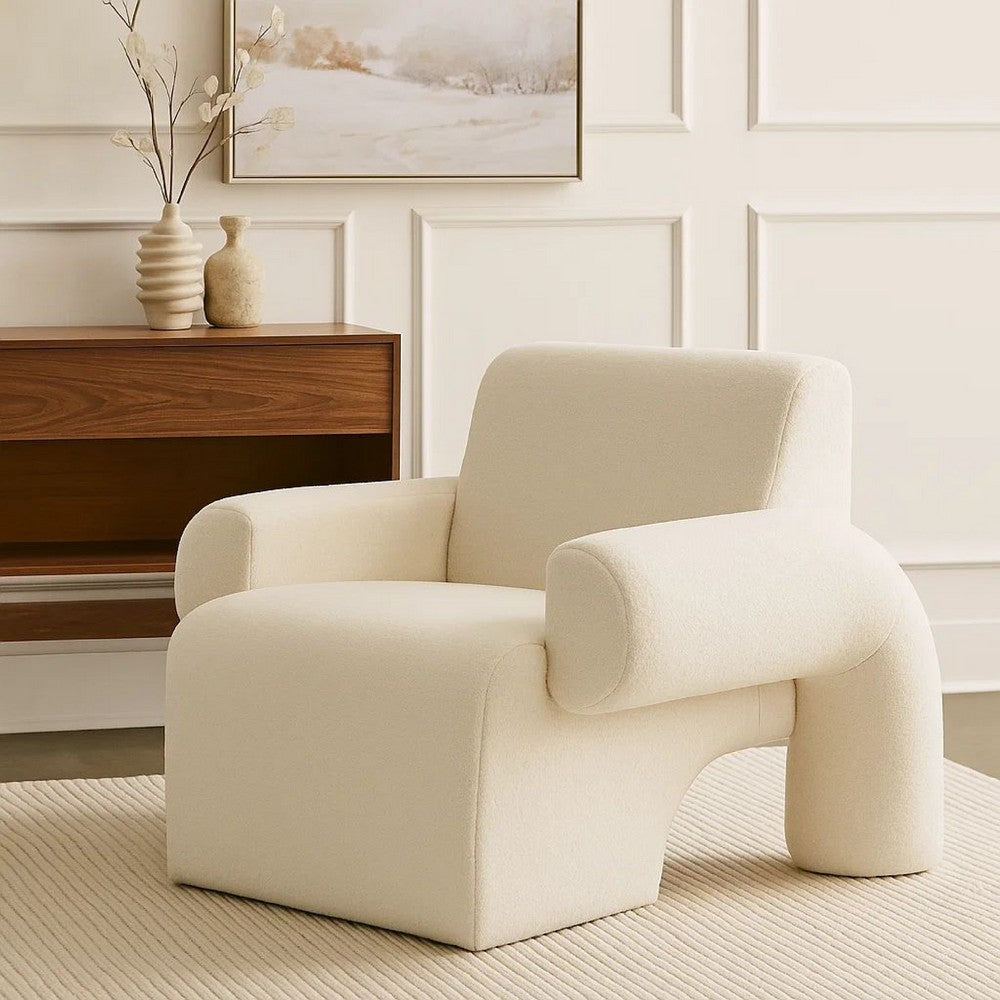 Contemporary Accent Chair | Extra Soft Ivory Sherpa Fabric | 36"
