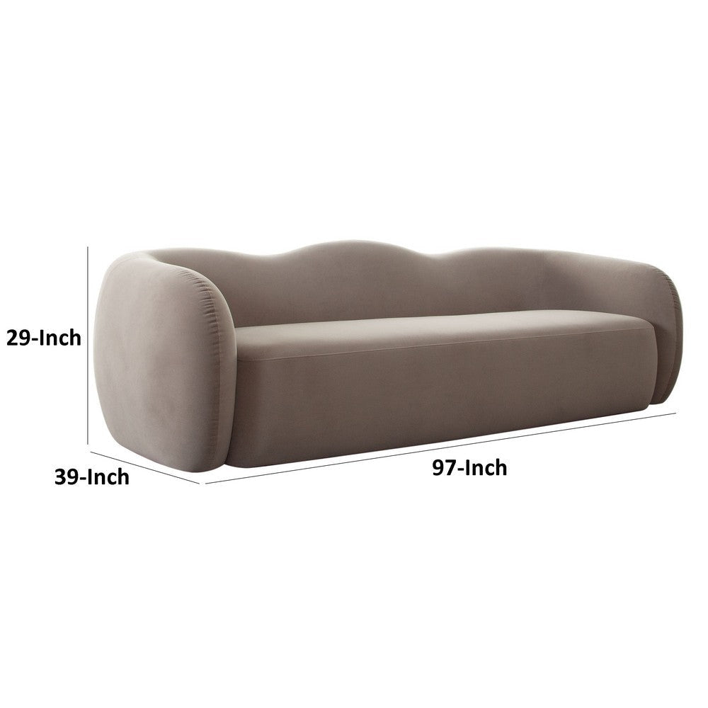 Moe Sofa in Taupe Performance Velvet Scalloped Backrest 97’’ BM338747