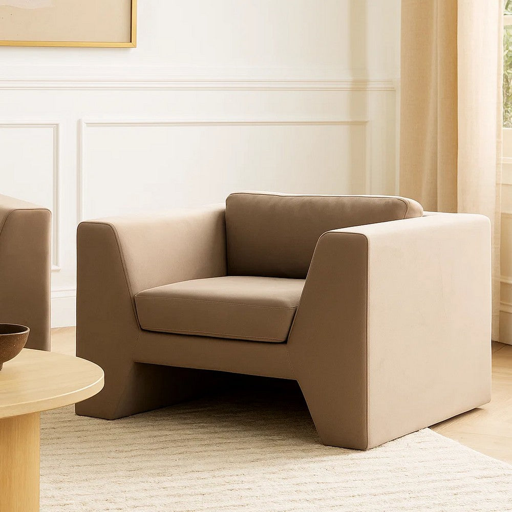 Roe Accent Chair, Camel Brown Performance Velvet, Track Arms