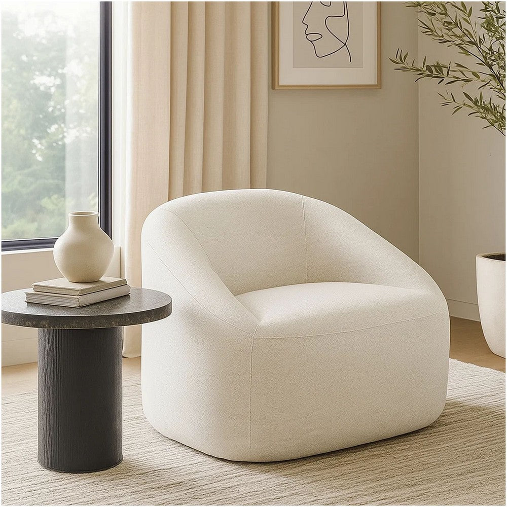 Opal Swivel Accent Chair, Light Oat Gray Polyester, Contoured Barrel Back