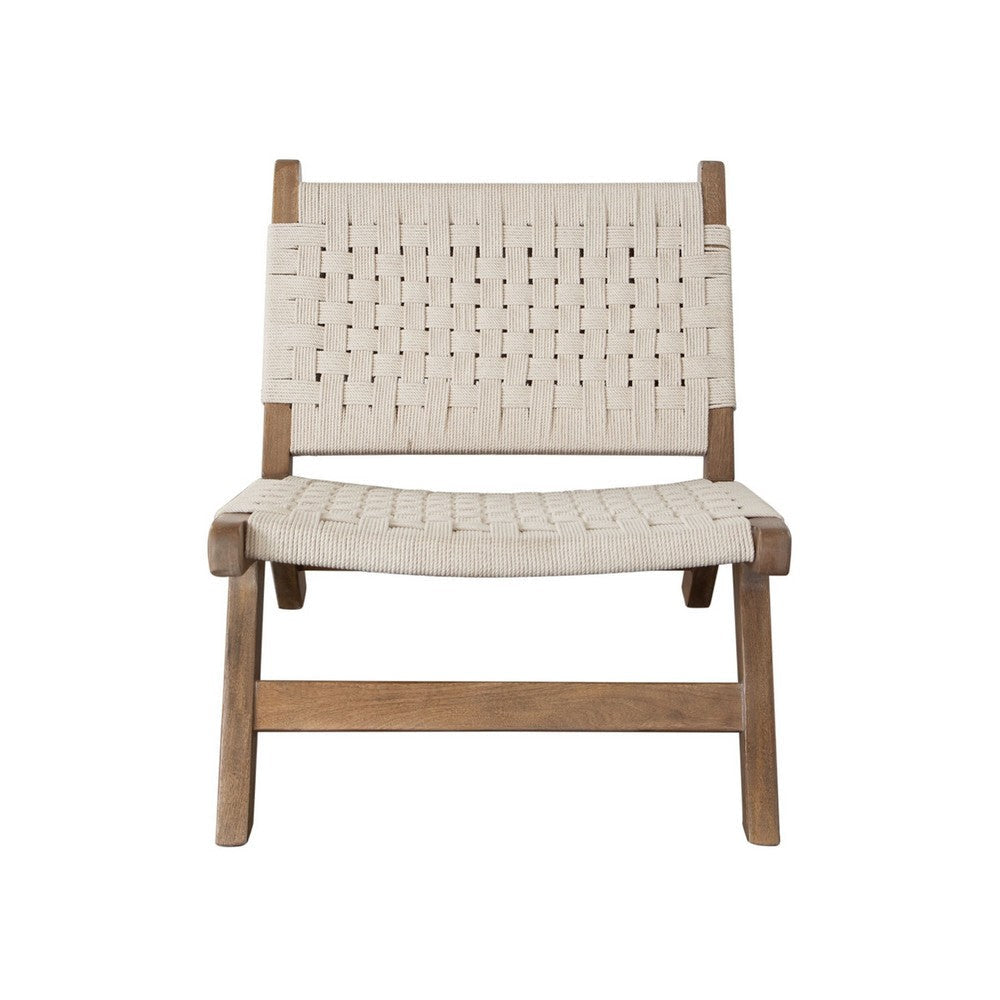 Loe Accent Chair Boho Natural Rope Woven Walnut Brown Angled Wood Frame BM338753