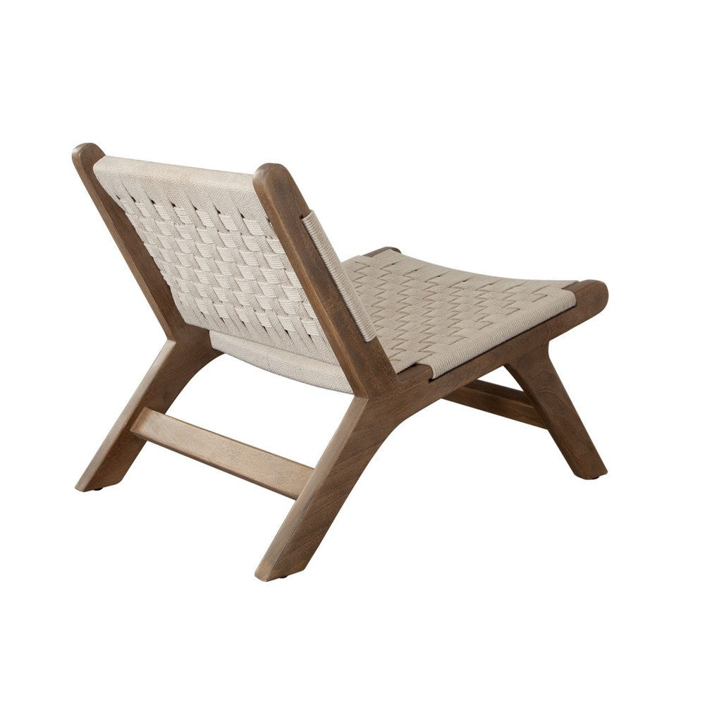 Loe Accent Chair Boho Natural Rope Woven Walnut Brown Angled Wood Frame BM338753