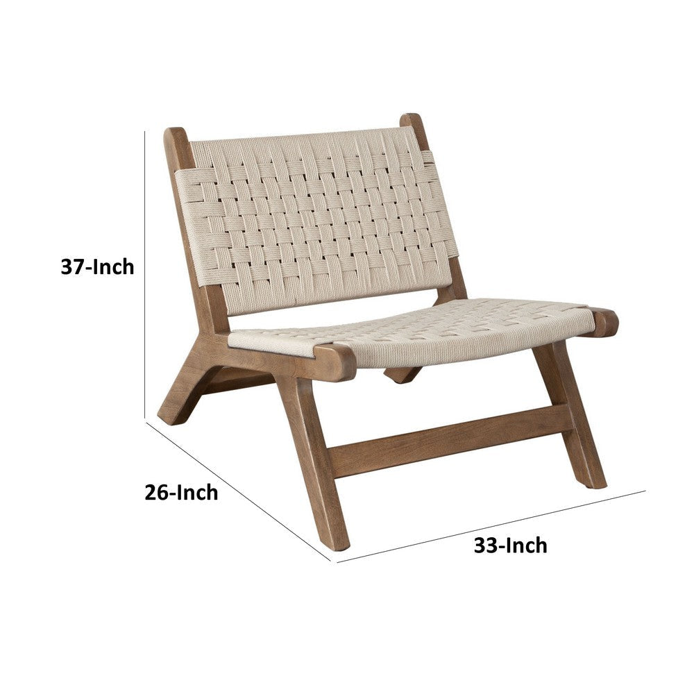 Loe Accent Chair Boho Natural Rope Woven Walnut Brown Angled Wood Frame BM338753