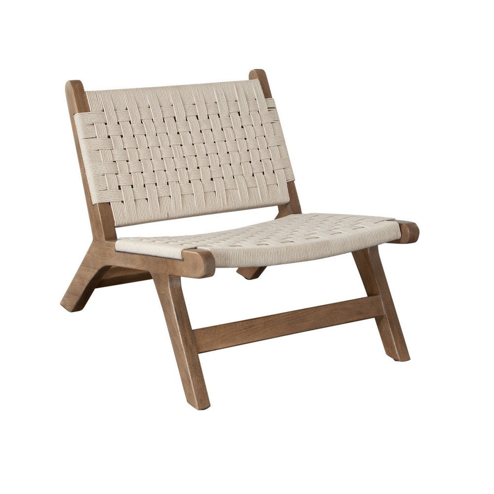 Loe Accent Chair, Boho Natural Rope Woven, Walnut Brown Angled Wood Frame
