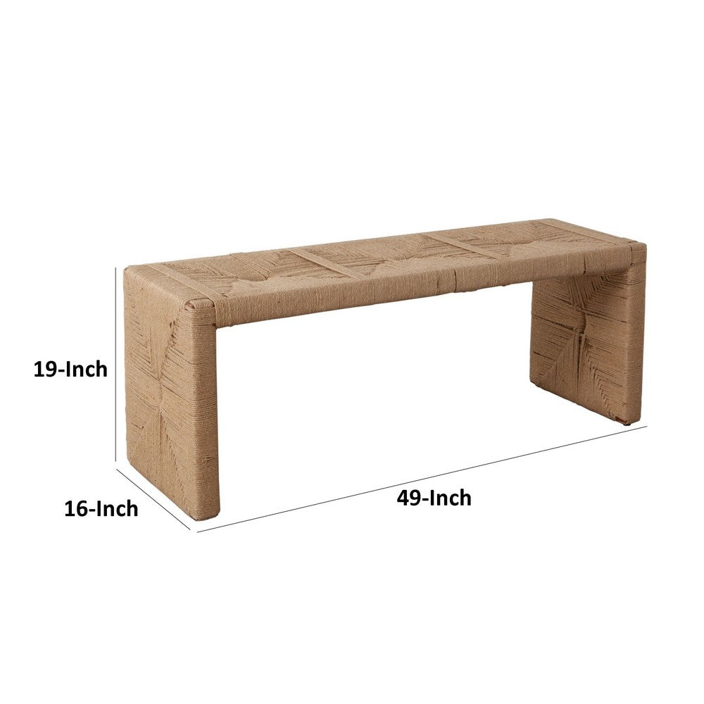 Koe Accent Bench, 49" Wide Handwoven Natural Jute Woven Frame