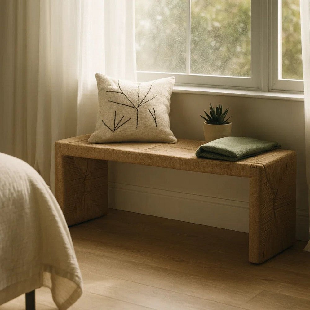 Koe Accent Bench, 49" Wide Handwoven Natural Jute Woven Frame