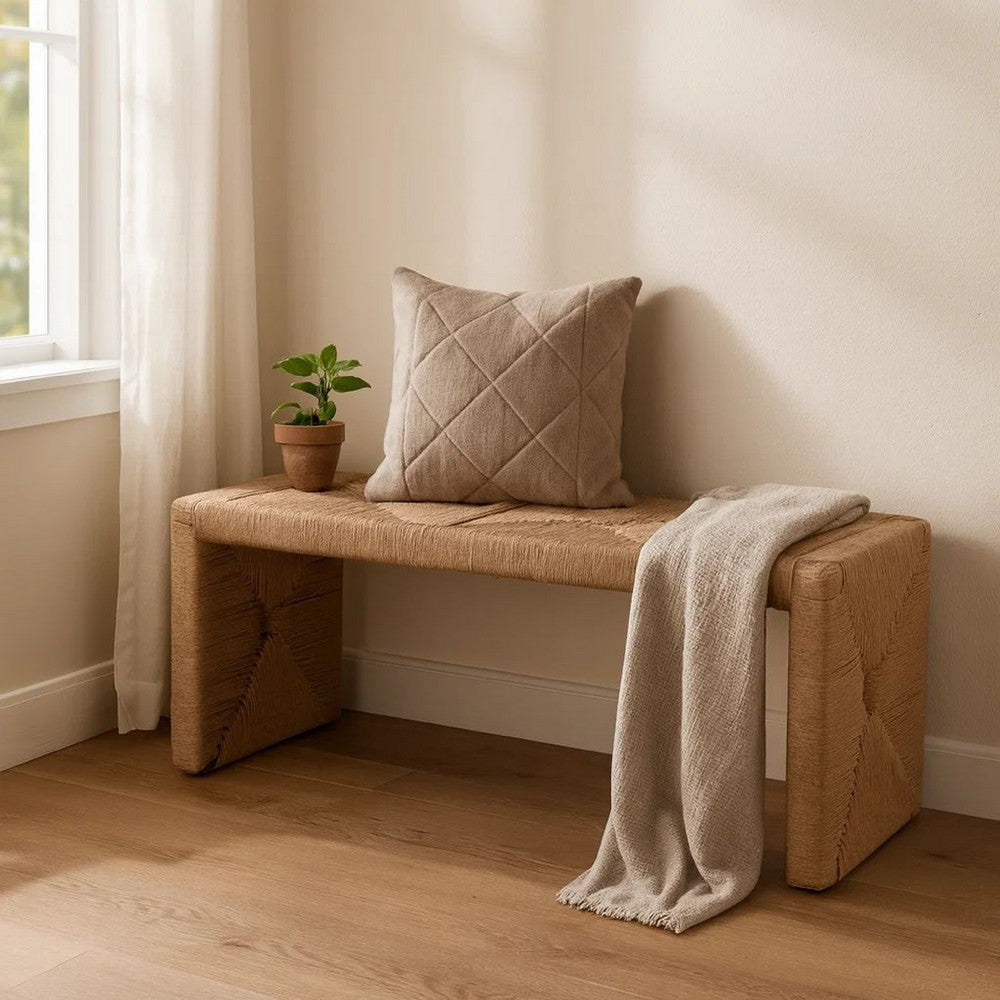 Koe Accent Bench, 49" Wide Handwoven Natural Jute Woven Frame