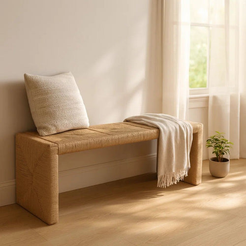 Koe Accent Bench, 49" Wide Handwoven Natural Jute Woven Frame
