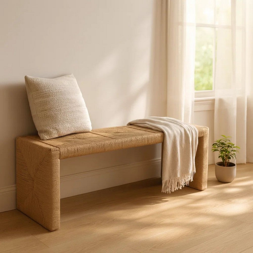 Koe Accent Bench, 49" Wide Handwoven Natural Jute Woven Frame