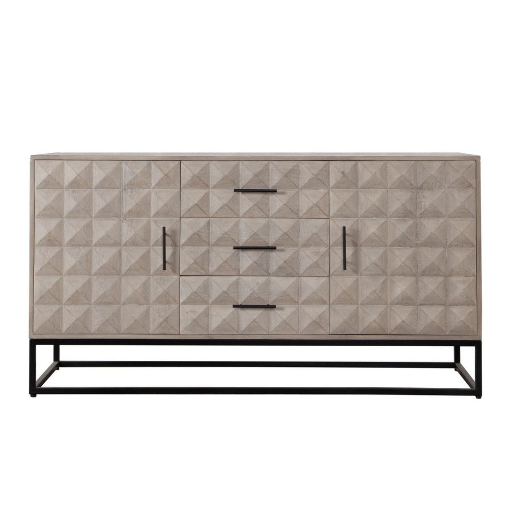 Zoe Wide Dresser 3 Drawers 2 Doors Ash Gray Carved Front Panels BM338756