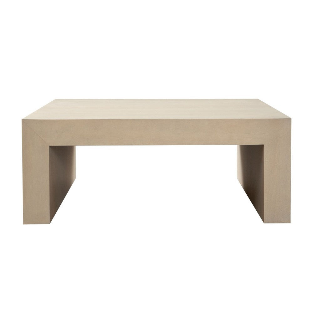 Somy Modern Coffee Table 40’’ Square Top Wide Panel Legs Natural Gray BM338760