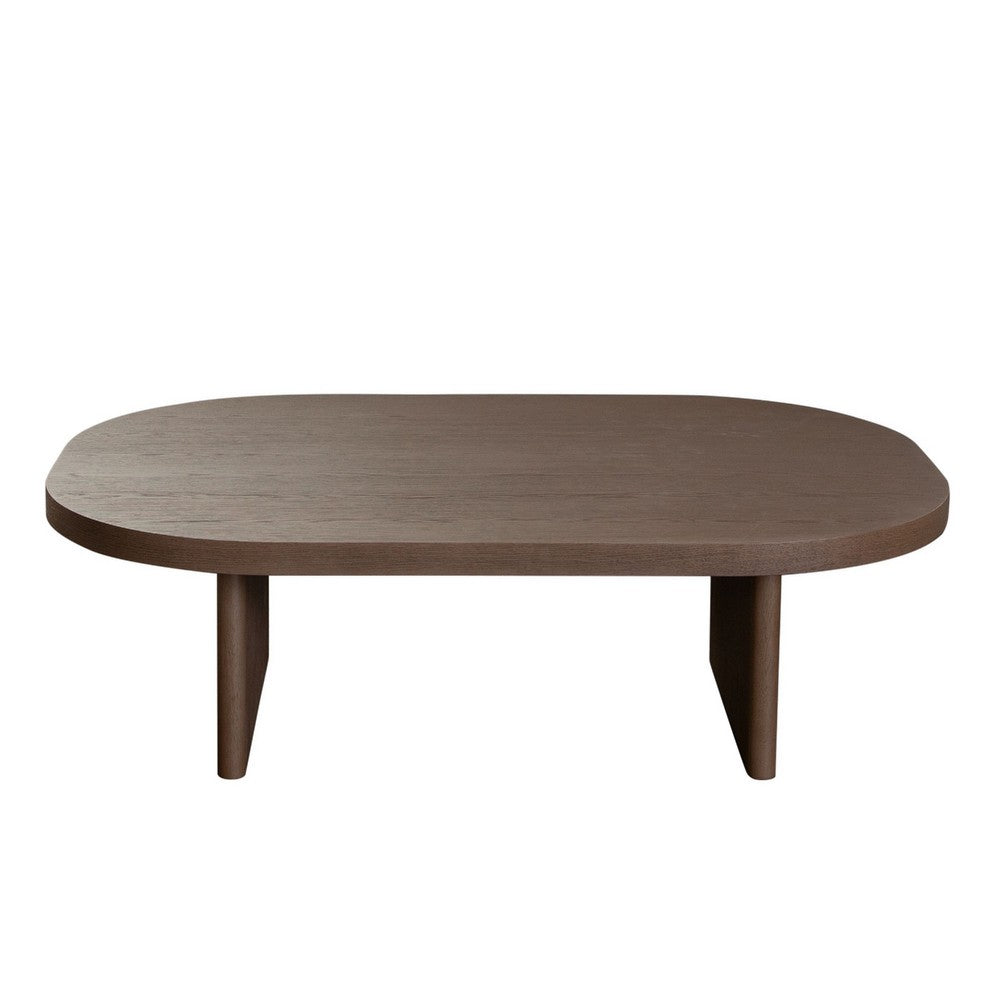 Peny Coffee Table, 47" Oval Top w / Panel Legs in Dark Oak Brown