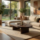 Peny Coffee Table, 47" Oval Top w / Panel Legs in Dark Oak Brown