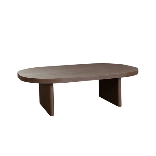 Peny Coffee Table, 47" Oval Top w / Panel Legs in Dark Oak Brown