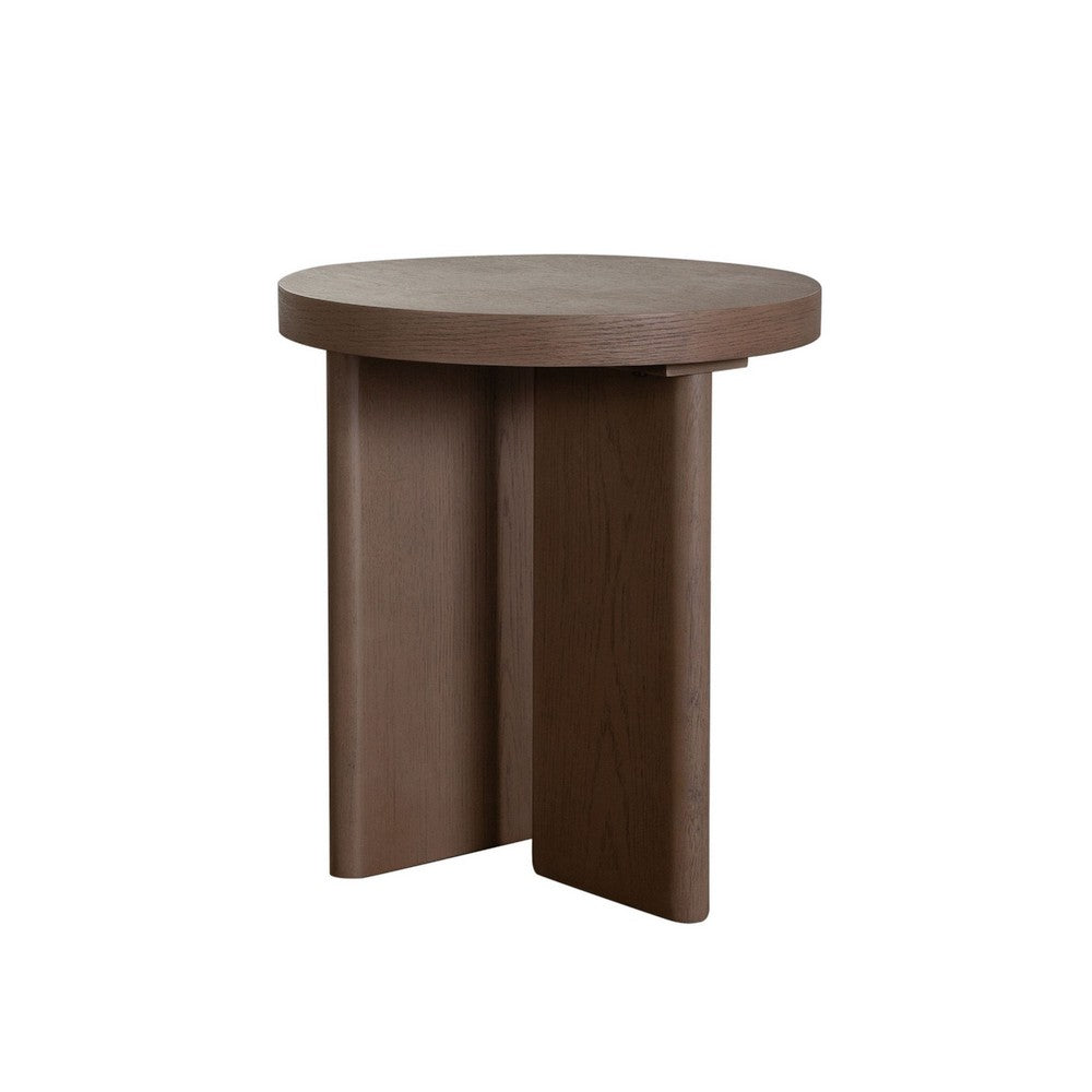 Peny Side End Table, 18" Round Top w Cross Legs in Dark Oak Brown