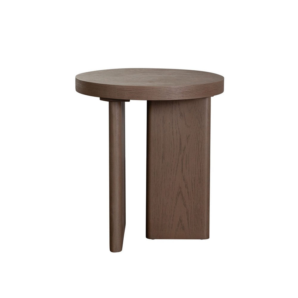 Peny Side End Table, 18" Round Top w Cross Legs in Dark Oak Brown