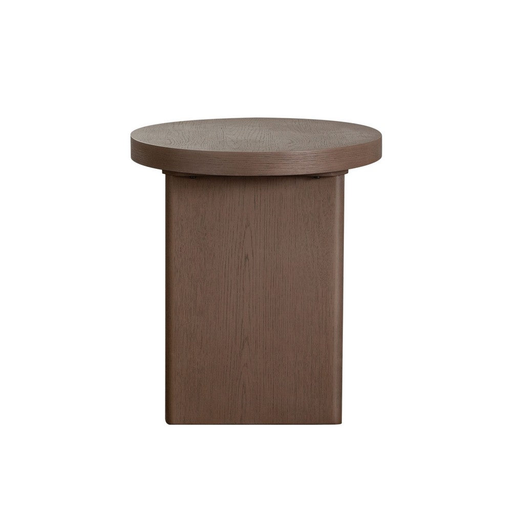 Peny Side End Table, 18" Round Top w Cross Legs in Dark Oak Brown