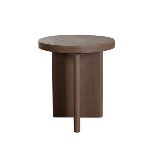 Peny Side End Table, 18" Round Top w Cross Legs in Dark Oak Brown