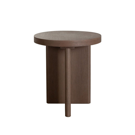 Peny Side End Table, 18" Round Top w Cross Legs in Dark Oak Brown
