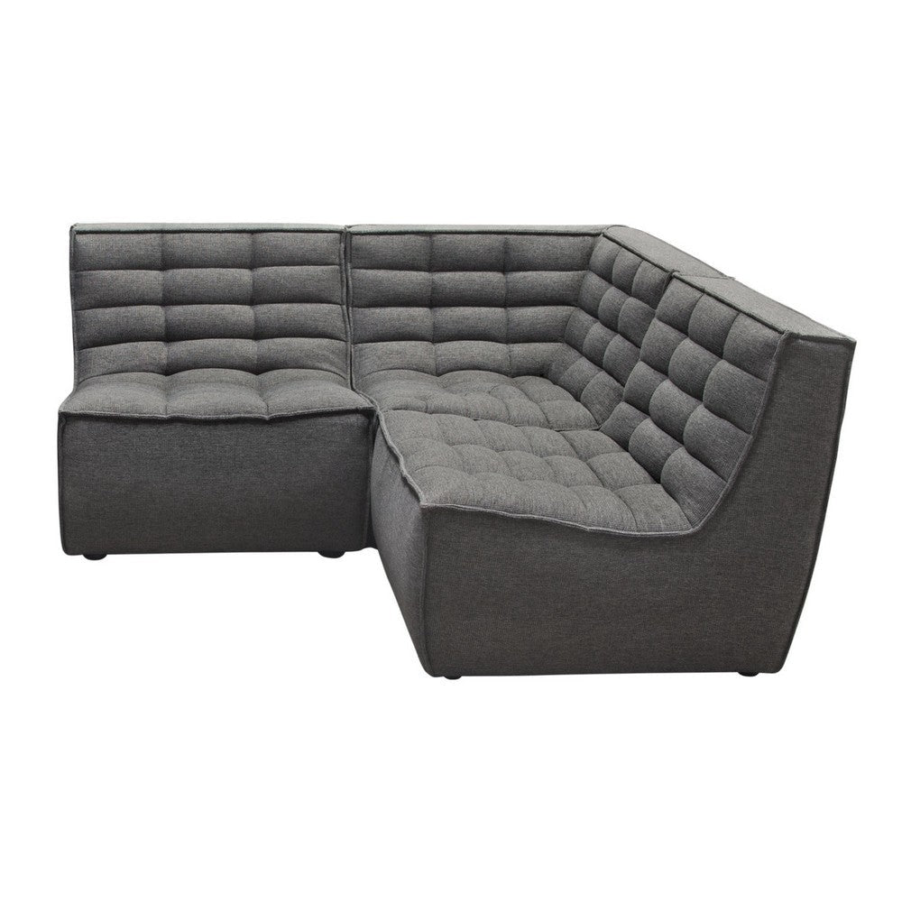 Ema 3pc Modular Sectional Corner Sofa | Grid Tufted Gray Polyester BM338764