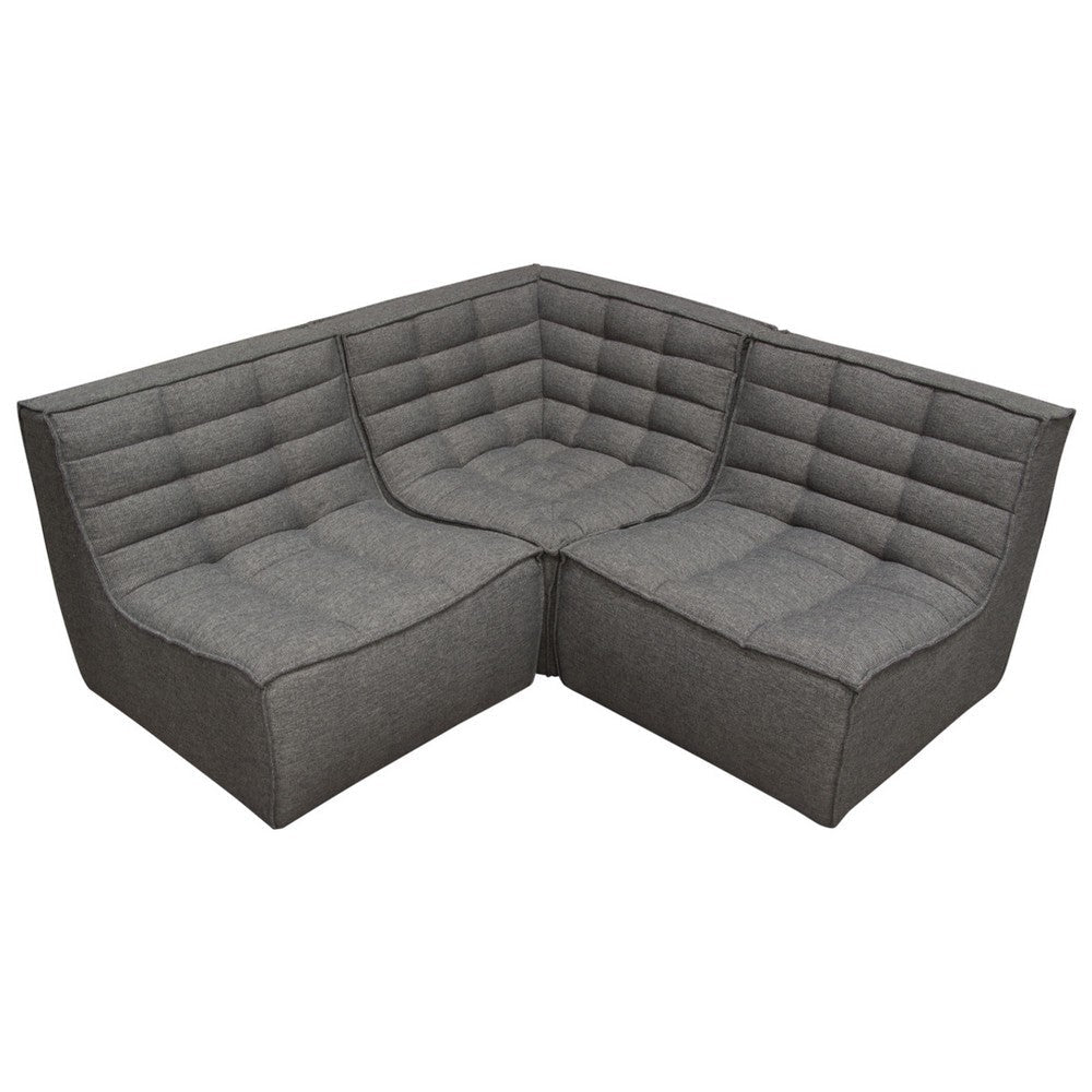 Ema 3pc Modular Sectional Corner Sofa | Grid Tufted Gray Polyester BM338764