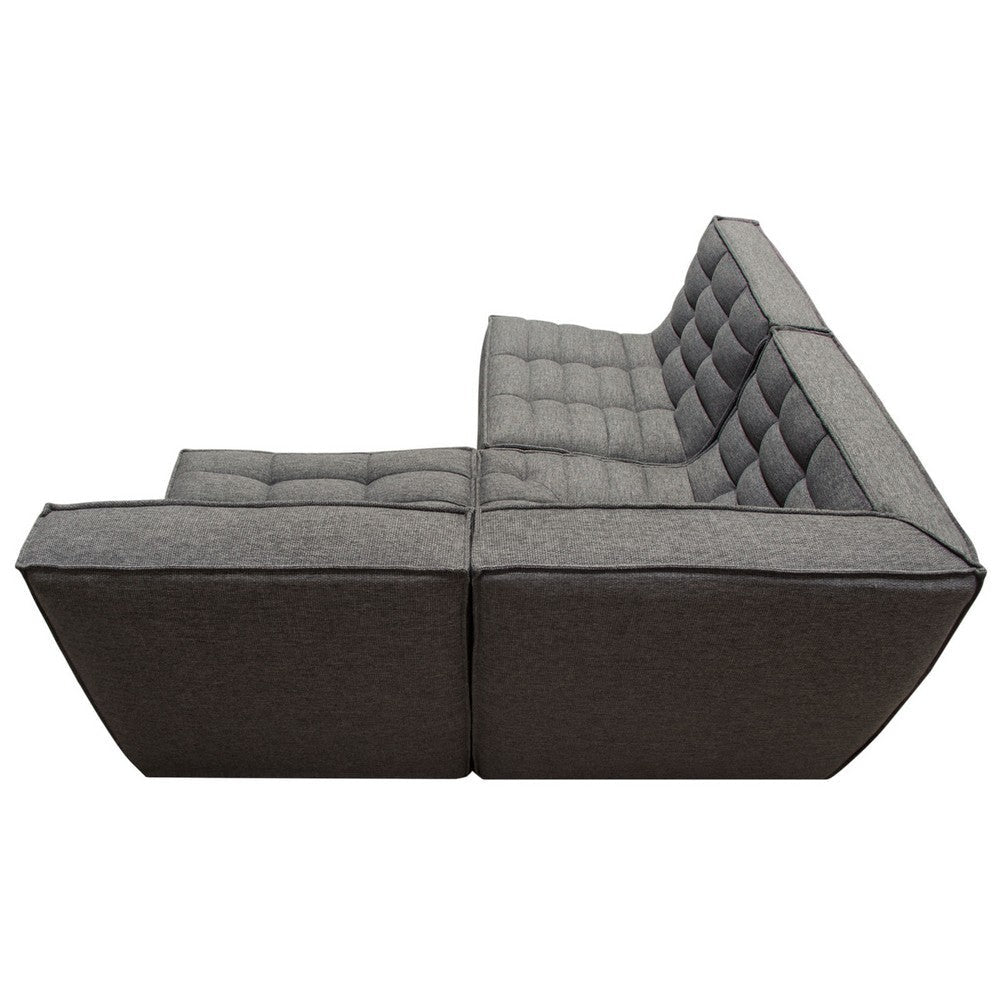 Ema 3pc Modular Sectional Corner Sofa | Grid Tufted Gray Polyester BM338764