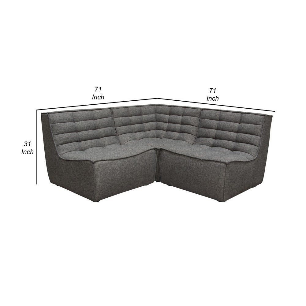 Ema 3pc Modular Sectional Corner Sofa | Grid Tufted Gray Polyester BM338764