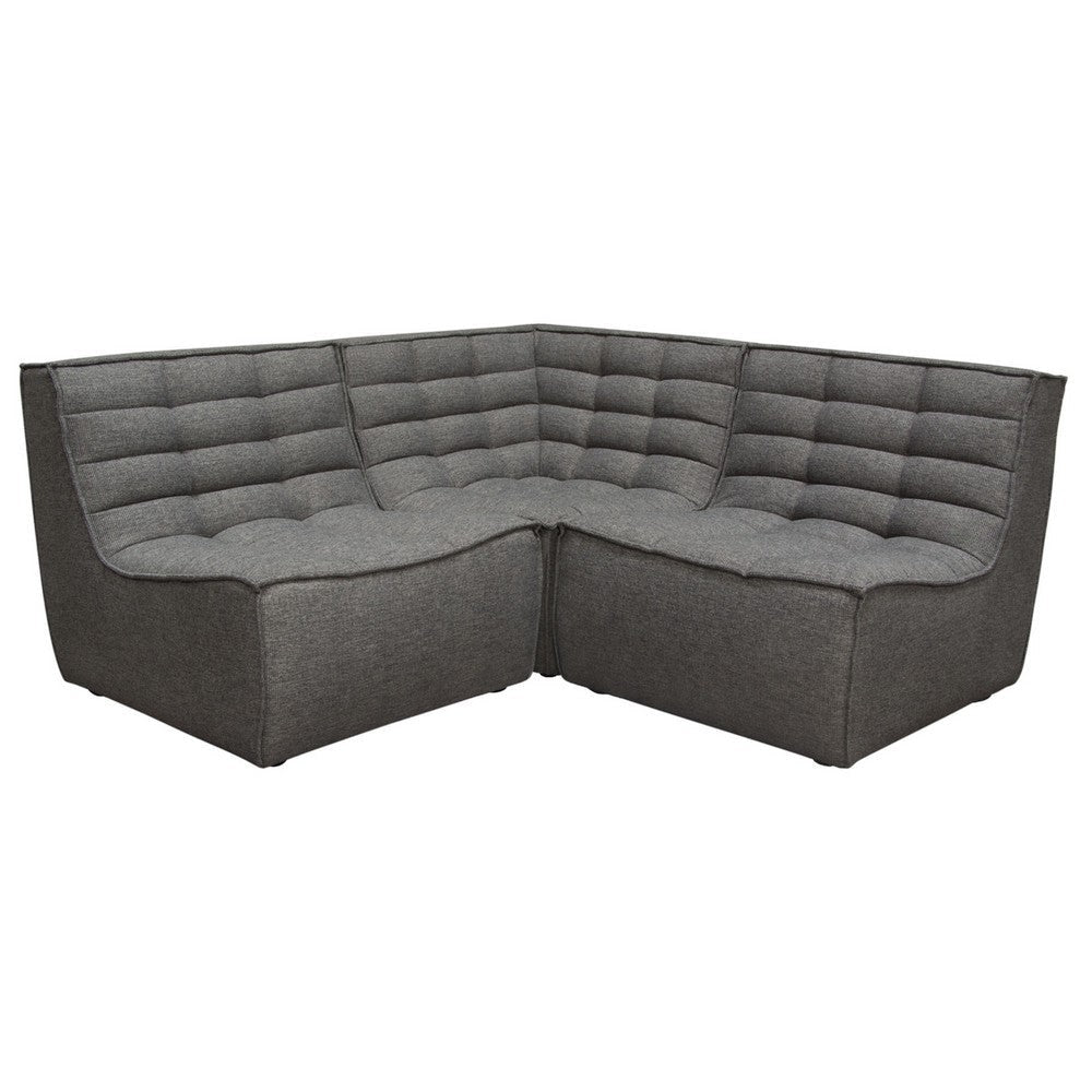 Ema 3pc Modular Sectional Corner Sofa | Grid Tufted Gray Polyester BM338764